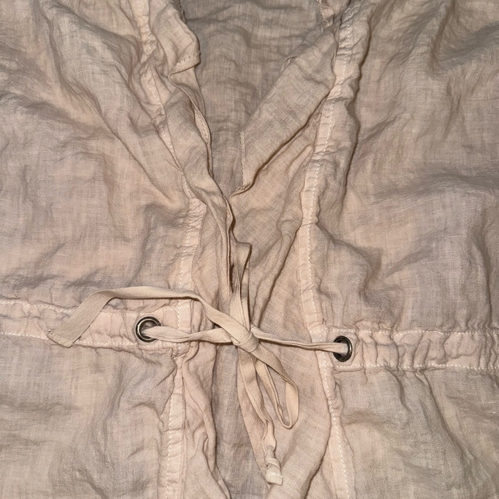 Eileen Fisher 100% Irish Linen Ruffled Tie Front Top Cardigan Neutral Size 2X - Picture 3 of 9
